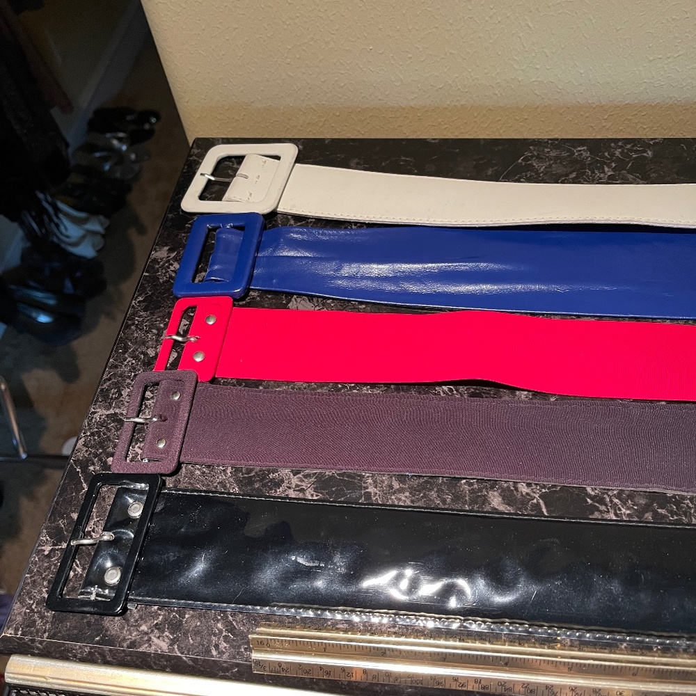 White Genuine Leather Small Belt, Red, Blue, Black Wide Chunky Fashion Belts